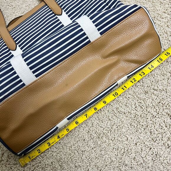 A NEW DAY Striped Tote Canvas Faux Leather Blue White Tan - Picture 9 of 13